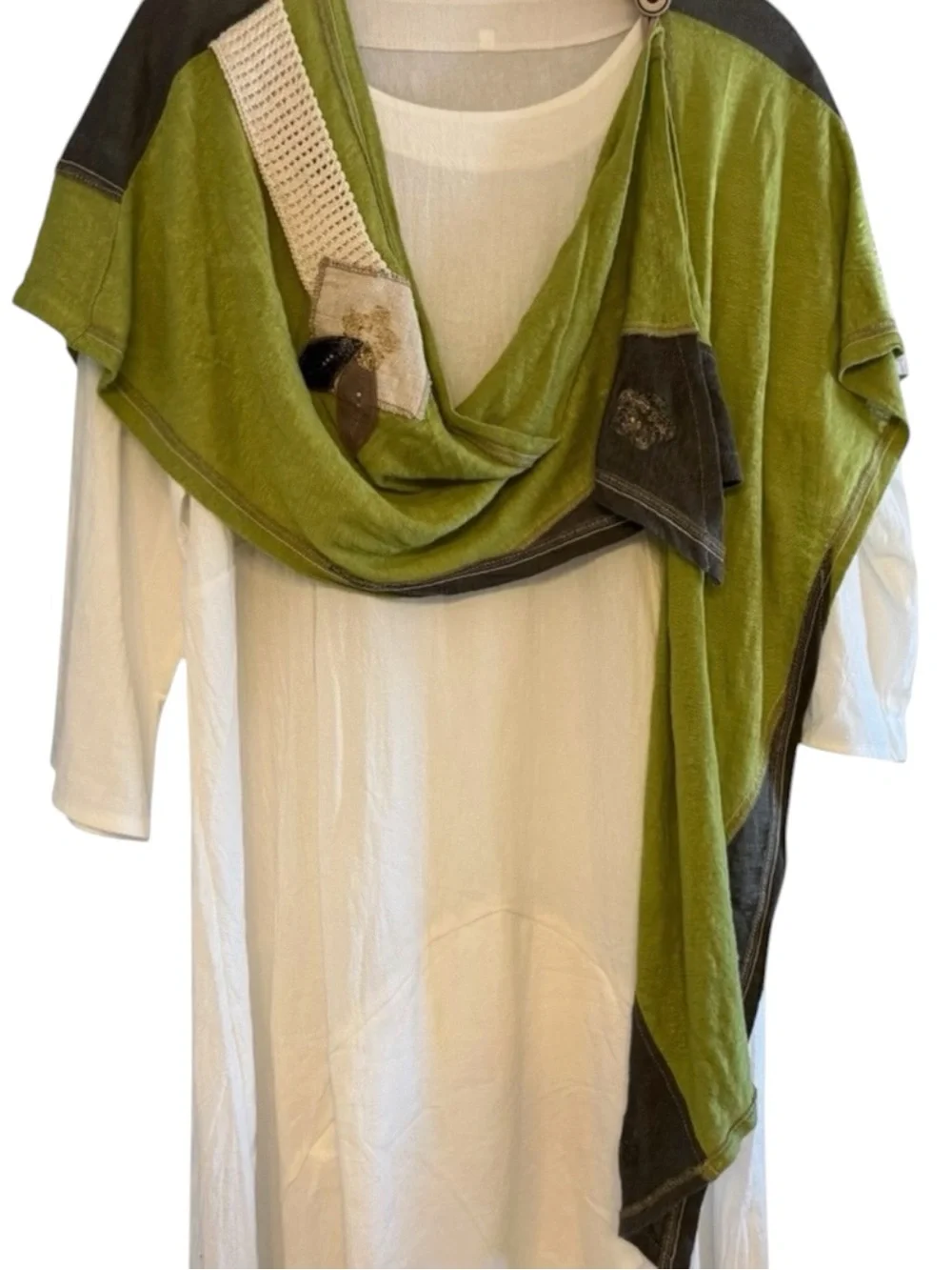 Madeleinene Gaucher Green Euro Linen Made in Quebec Wrap Poncho Art Wear EUC